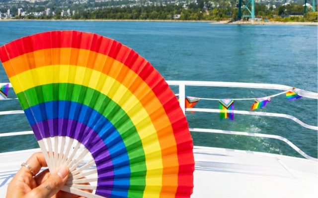 Rainbow Fan with a boat railing and the water on the background